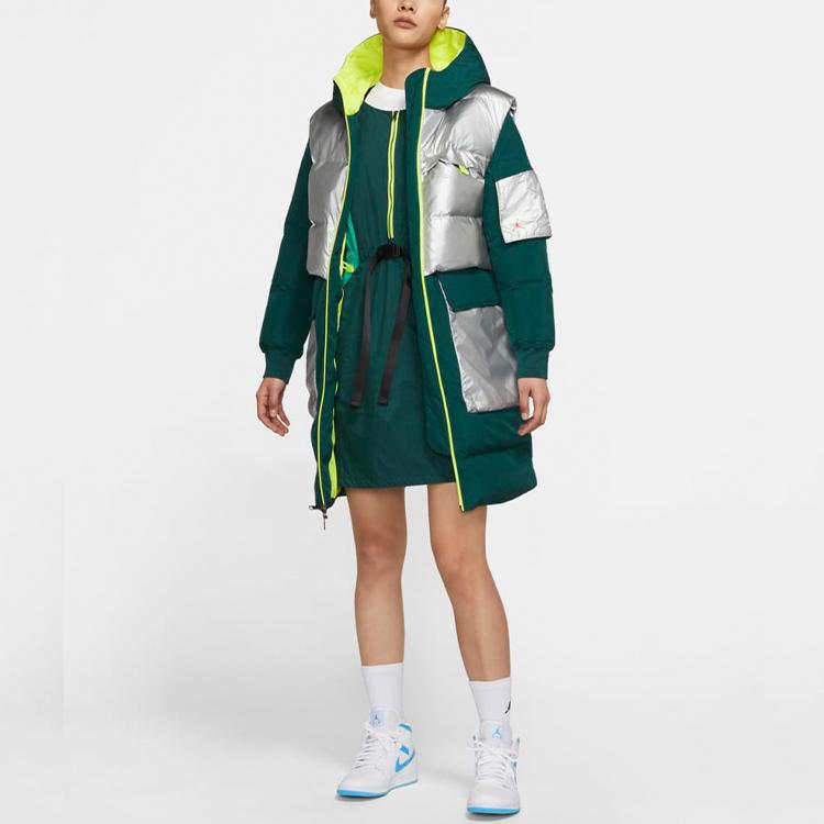 Jordan Mid-Length Colorblock Hooded Down Jacket Women Outerwear Green CV2561-300