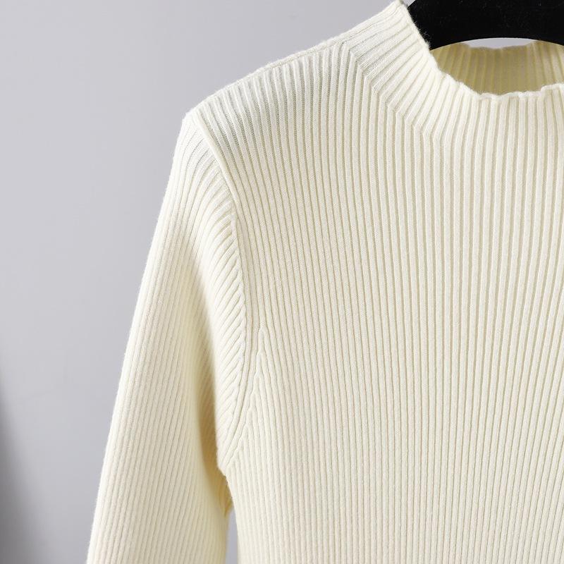 Women Autumn Winter High Neck Long Sleeve Solid Color Slim Knit High Waist Chic Dress