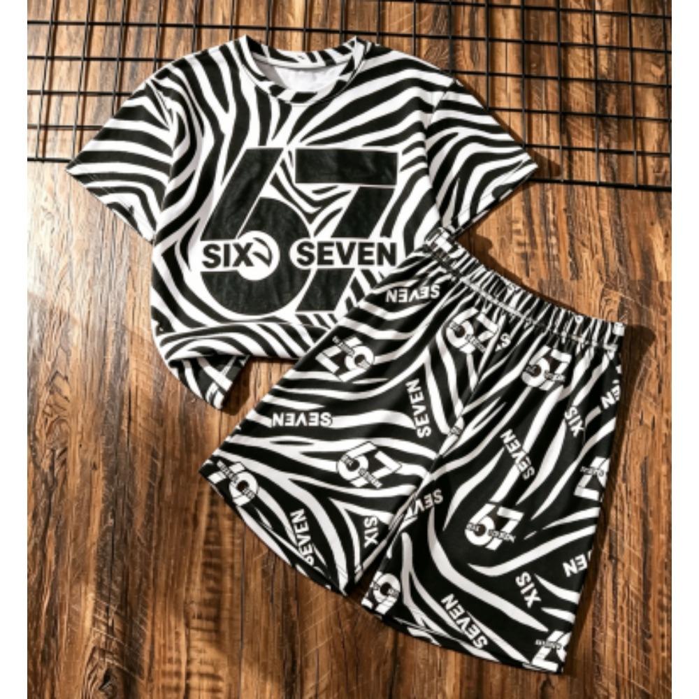 Kids Set 67 Number Printed Kids T-shirt and Shorts 2 Piece Set Summer Street Casual Outdoor Sports Boy's and Girl's T-shirt Sets