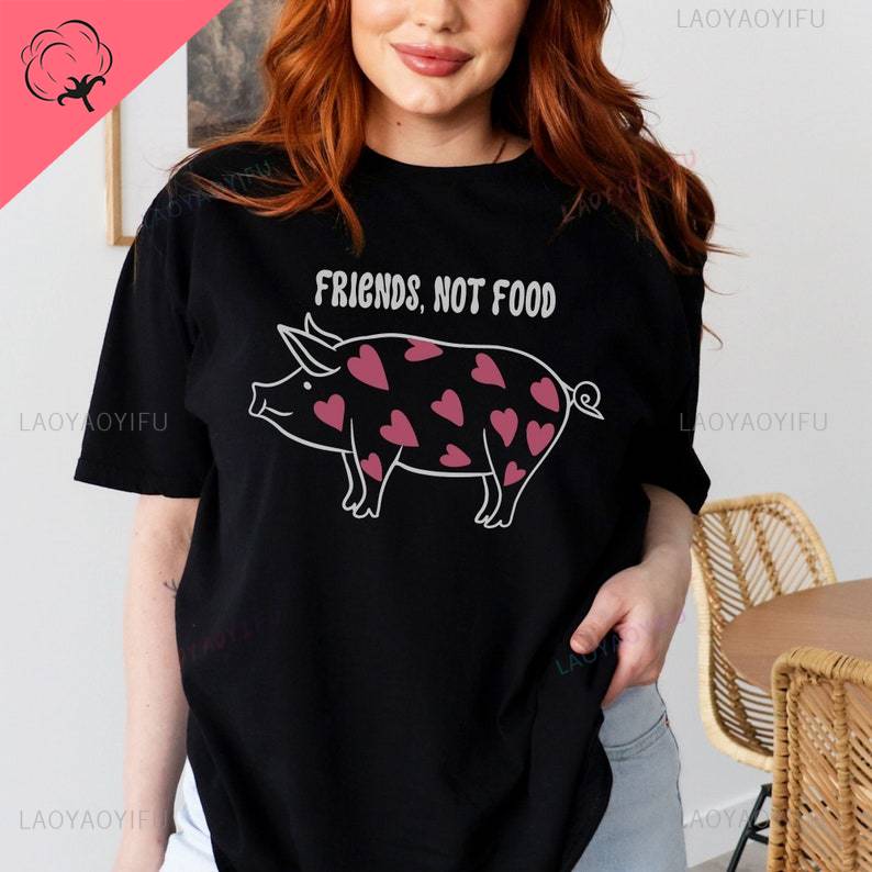 Animal Rights Unisex Vegan T-Shirt Friends Not Food Vegan Shirt Vegetarian T Shirt Harajuku Streetwear Cotton Tee Dropshipping