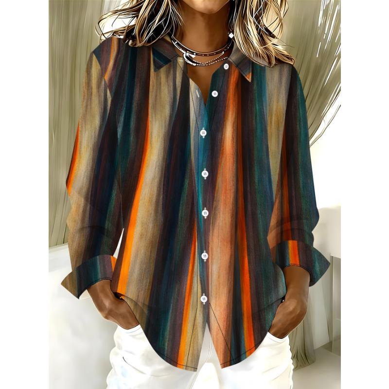 Damen Langarmshirt Abstrakter Ölgemälde-Druck Lässige Lockere Bluse