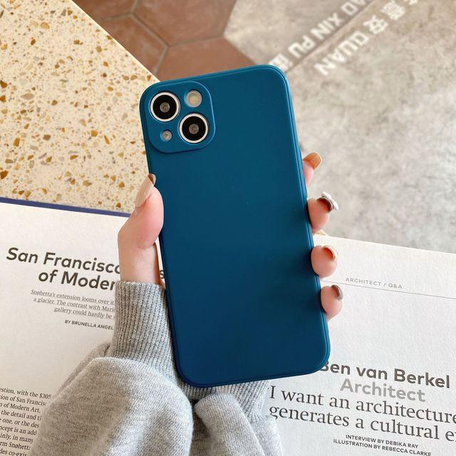 

Жидкий силиконовый чехол для телефона для Iphone 14 13 12 11 Pro X Xr Xs Max Se2020 7 8 Plus, мягкий корпус из ТПУ с прямым краем, защитный чехол For iPhone 12 темно-синий