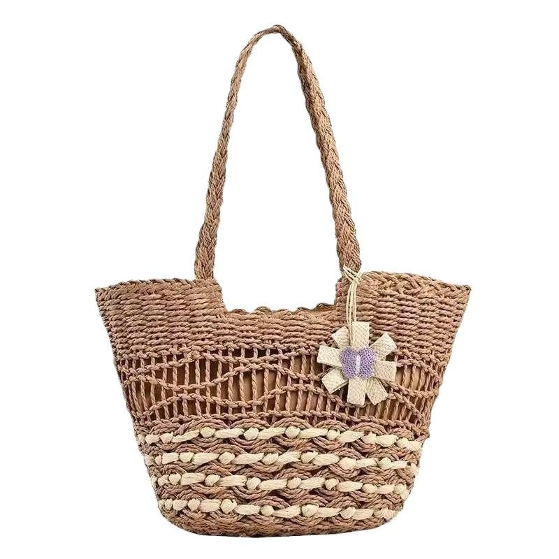 New Summer Straw Woven Bag for Women Fashion All-match Casual Shoulder Bag Forest Style Handmade Bag Large Capacity Beach Bag