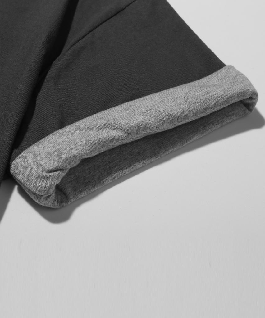 Peideu Pd Signature Logo Roll-Up Crop Short Sleeve T-Shirt Charcoal