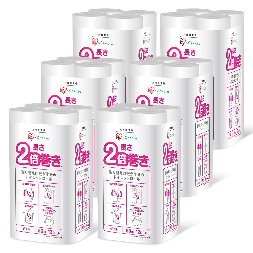 

Туалетная бумага Iris x Nippon Paper Crecia Double 50 м x 72 рулона 144 Общая длина 3600 м Сделано в Японии Рулон двойной длины Рулон туалетной бумаги [Набор 6] (на самом деле