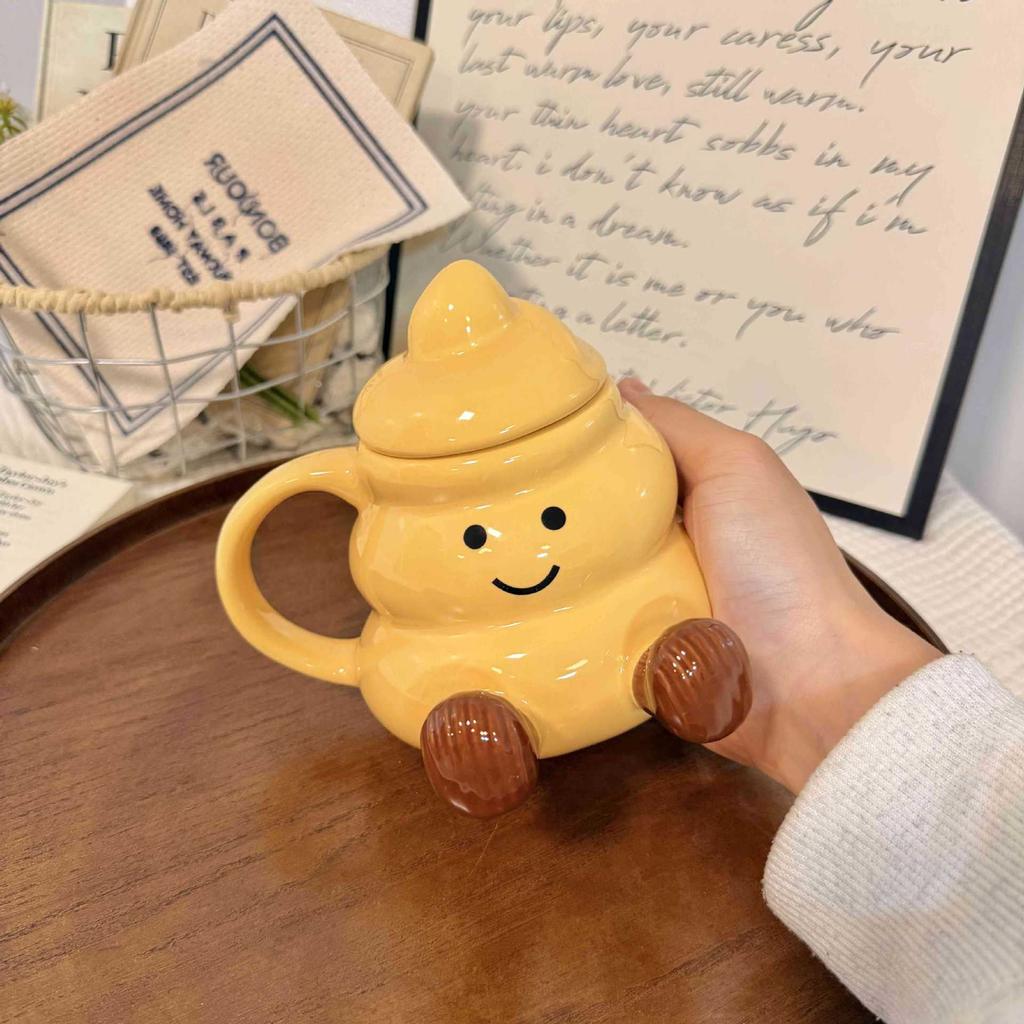 Milk fufu cute foot water cup high value ceramic mug with lid and spoon girls office coffee cup