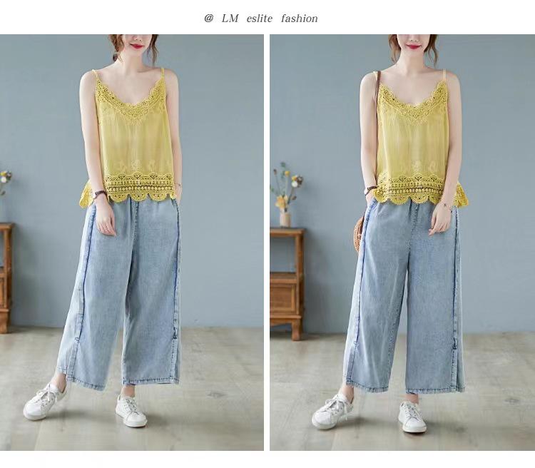 Women's Summer Lace Applique Tank Top – Sleeveless, Sexy, Loose Cotton T-Shirt with Lace Edging