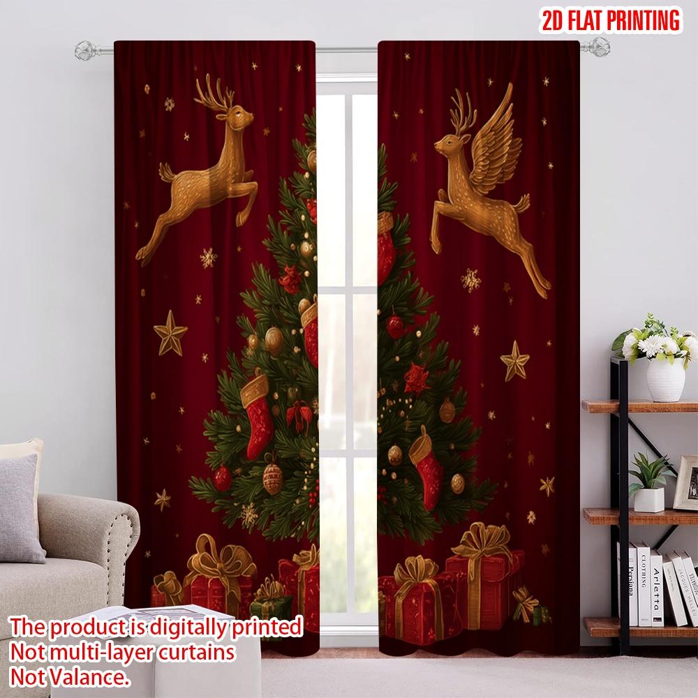 

2pcs,2D plane printing Curtains Roller Blinds Reindeer_ Tree_ Presents Durable 100% Polyester Fabric (without rod) Gifts for 52.50 × 116.00 cm 2 pcs