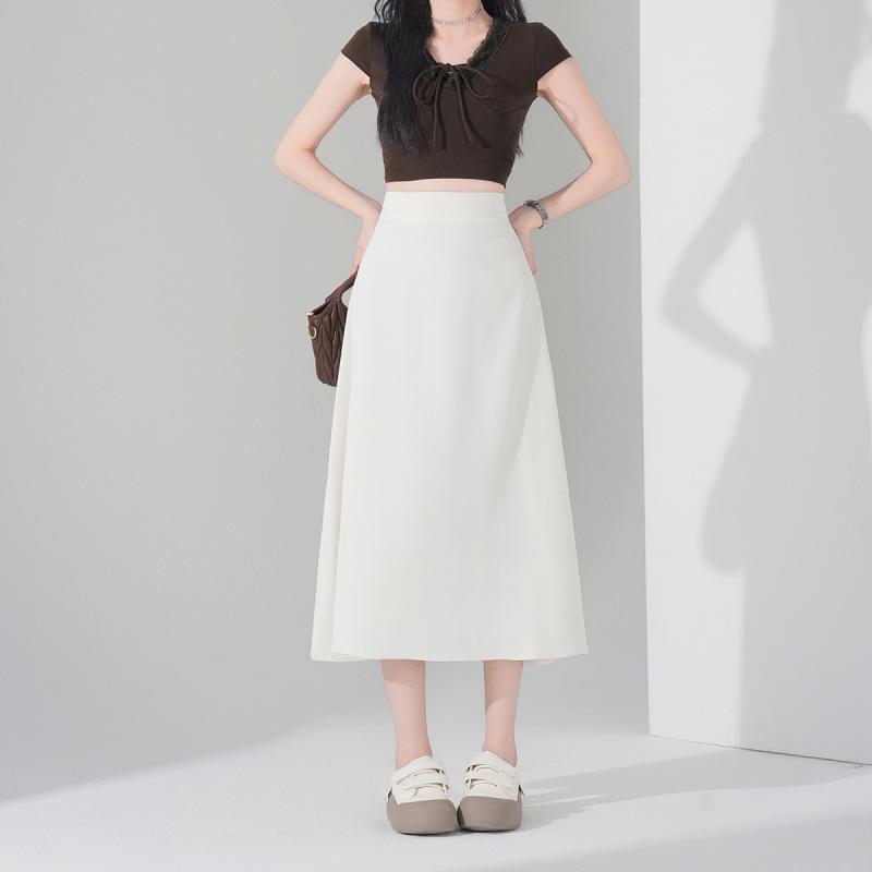 Plus Size Korean Style Slimming Black Skirt - Thin Material, Versatile, Solid Color, Spring/Summer