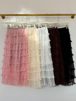 European & American Patchwork Lace Midi A-line Skirt - Sweet, Gentle Style for Women