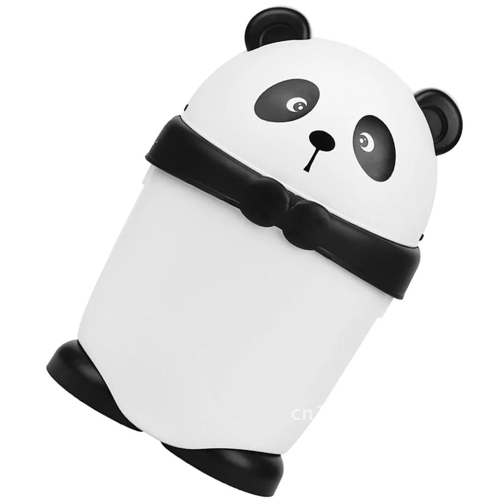 Panda Trash Can Bathroom With Lid Garbage Plastic Room Bin for Tin Small Office Car