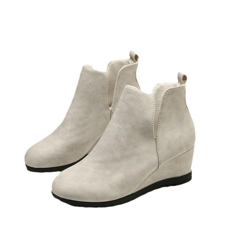 European and American foreign trade large size V-mouth bevel velvet short boots women's winter new British style solid color leather Chelsea boots
