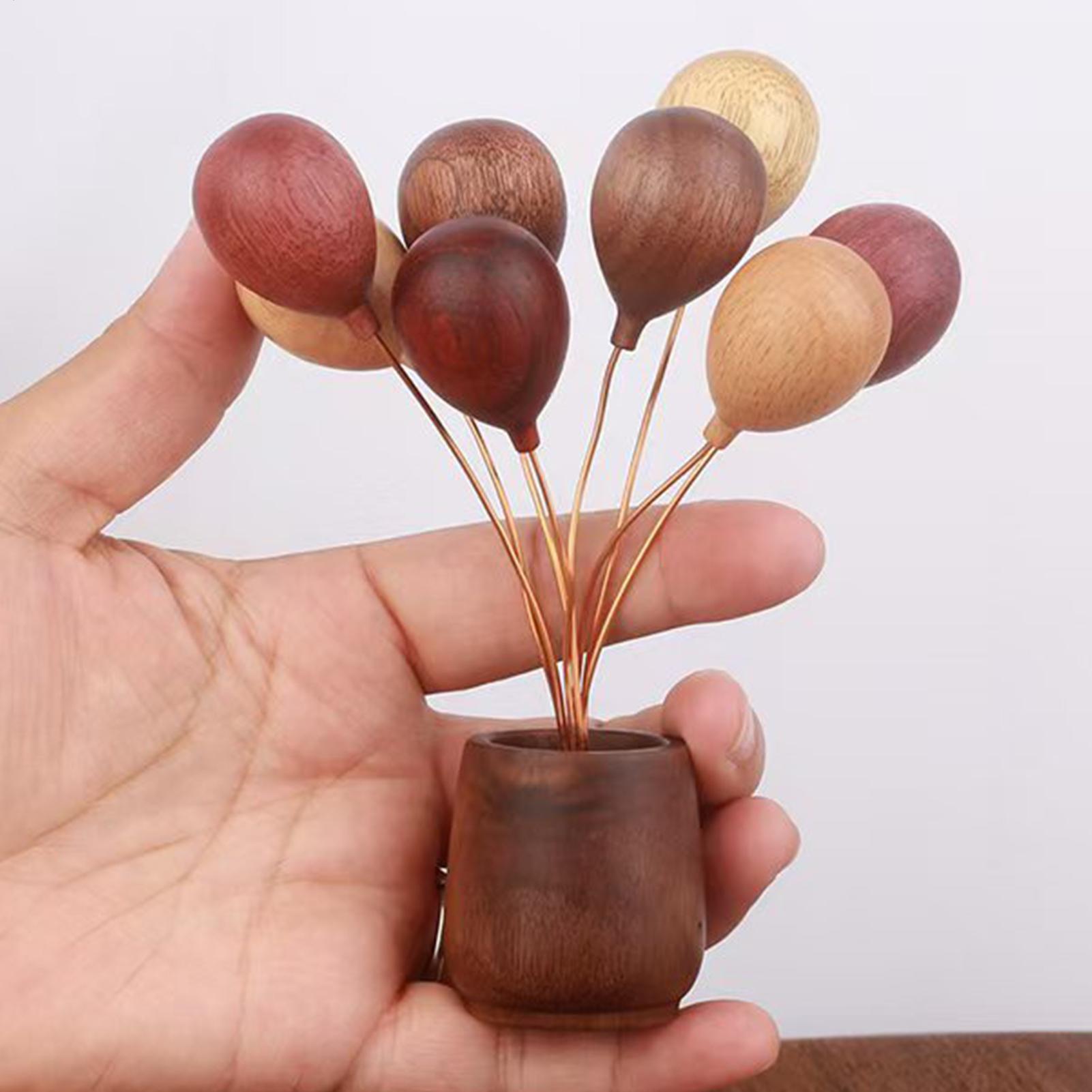 

6-inch Handmade Solid Wood Balloon-shaped Vase Ornament Wood Balloon Flower Vases Decoration For Home Decor Car Dashboard CN