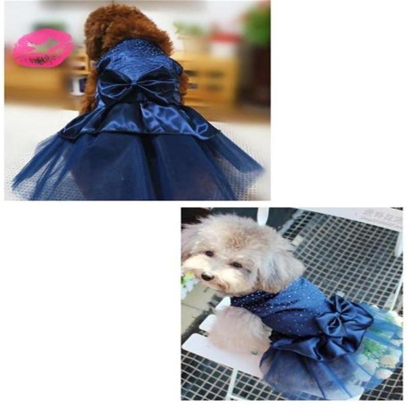 Dog Pet Wedding Dress Puppy Princess Rhinestones Bowknot Lace Skirt Clothes