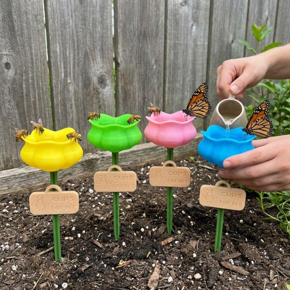 Plastic Bee Watering Station Flower Shape Animals Feeder Outdoor Garden Decor