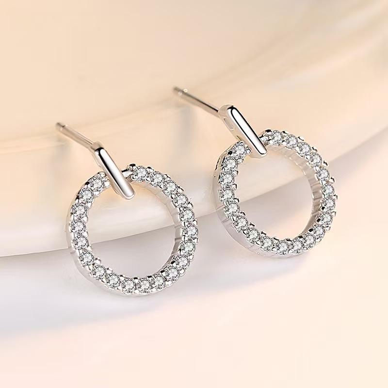 Korean Version Of Temperament Simple Circle Earrings Fashionable Versatile Small Fresh Copper Zircon Round Stud Earrings