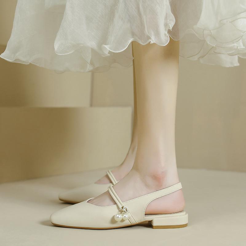 

Кожаные балетки для женской обуви Хуэйчжоу каблуки тапочки носить лето новые Мэри Джейн сумка голова сандалии женщины 34 абрикосовый