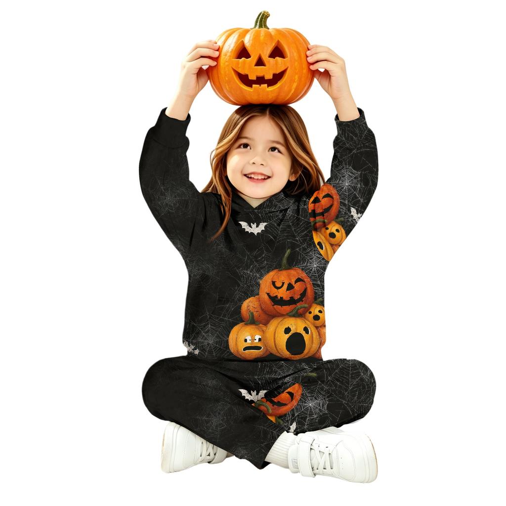 Toddler and Kids Fashion Hooded Halloween Print Set with Pockets for Boys Girls