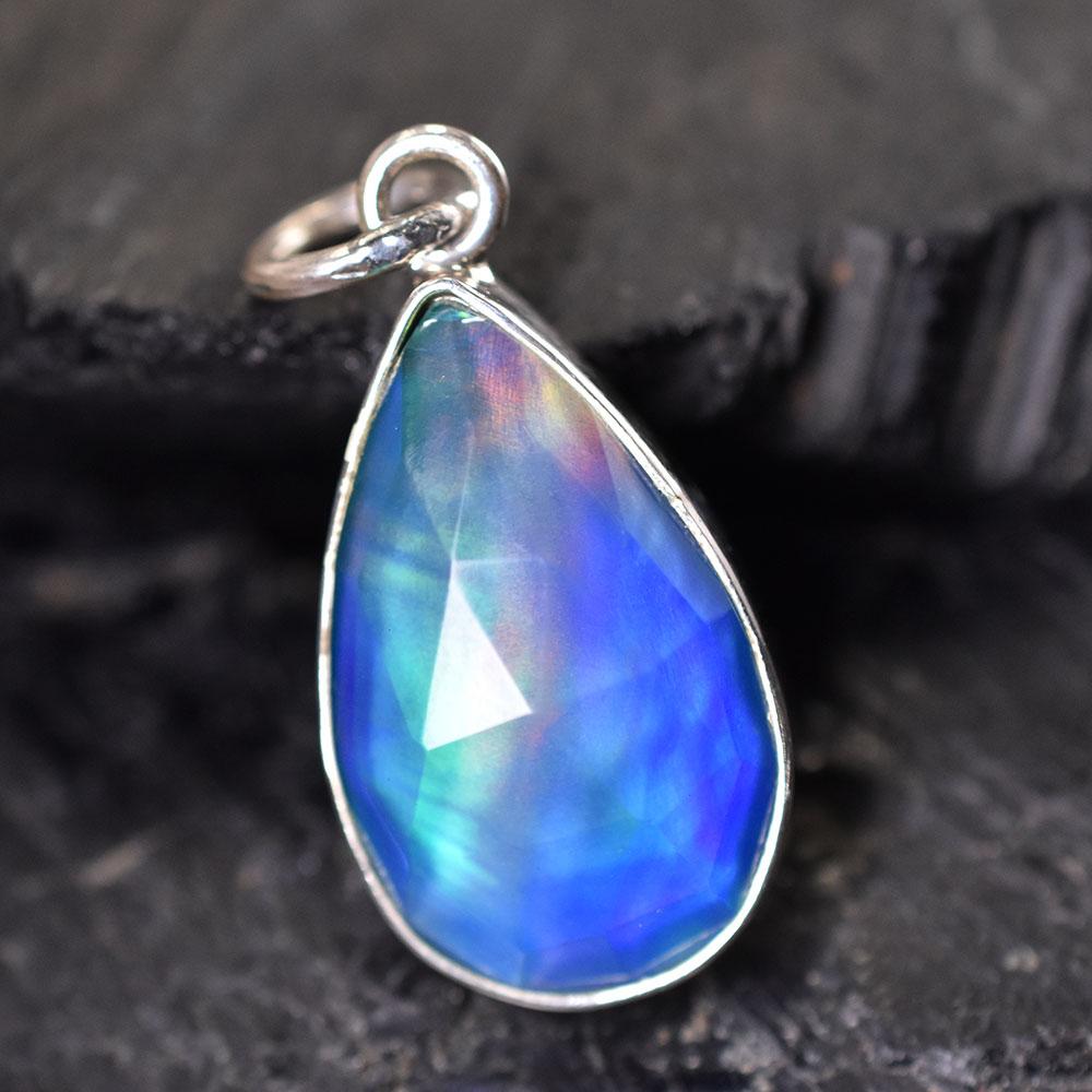 Natural Opal Pendant Aurora 925 Sterling Silver Pear 17.10 October Birthstone for Gem Collections