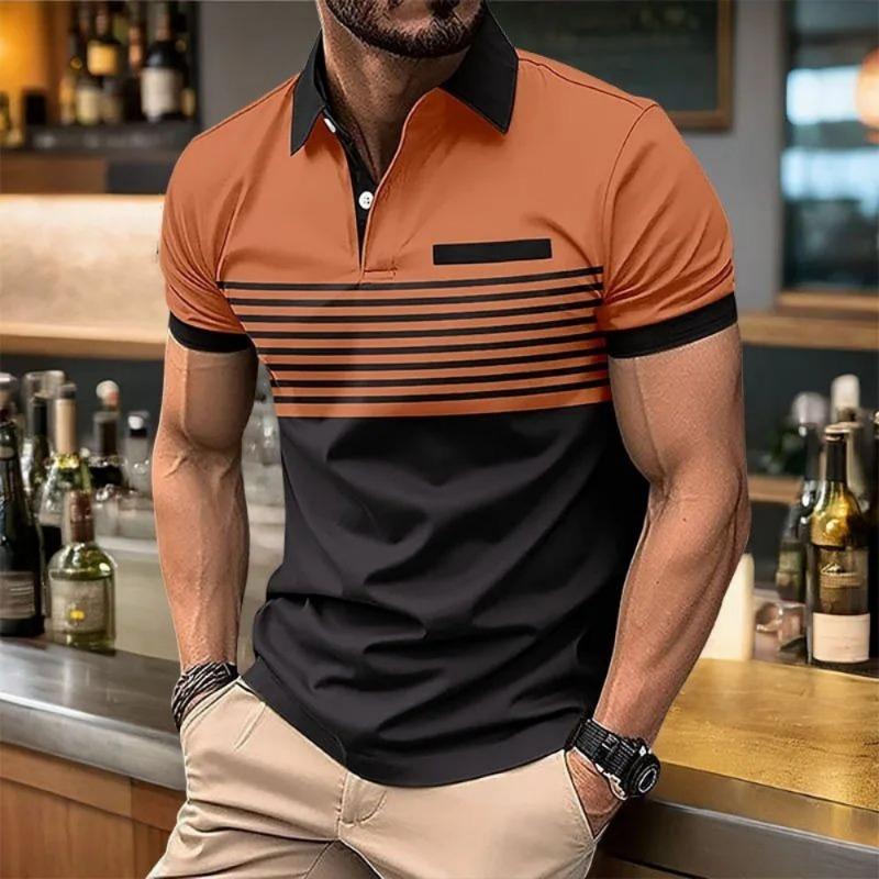 European and American Men's Summer Fashion Simple Striped Breathable Polo Short Sleeved T-Shirt Outdoor Casual
