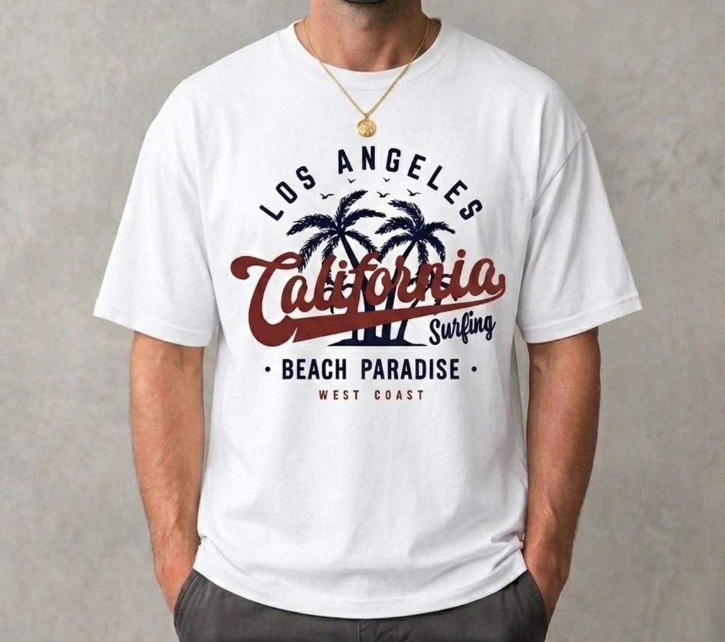Retro California Surf Paradise Graphic Tee Mens Unisex Cotton T-Shirt
