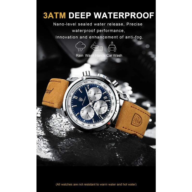 POEDAGAR Luxus Herrenuhr Hohe Qualität Wasserdicht Chronograph Leuchtende Armbanduhr Leder Quarz Uhren Lässige Uhr