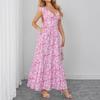 Summer new small fresh printing suspender dress, European and American sexy holiday style V-neck backless strap dress