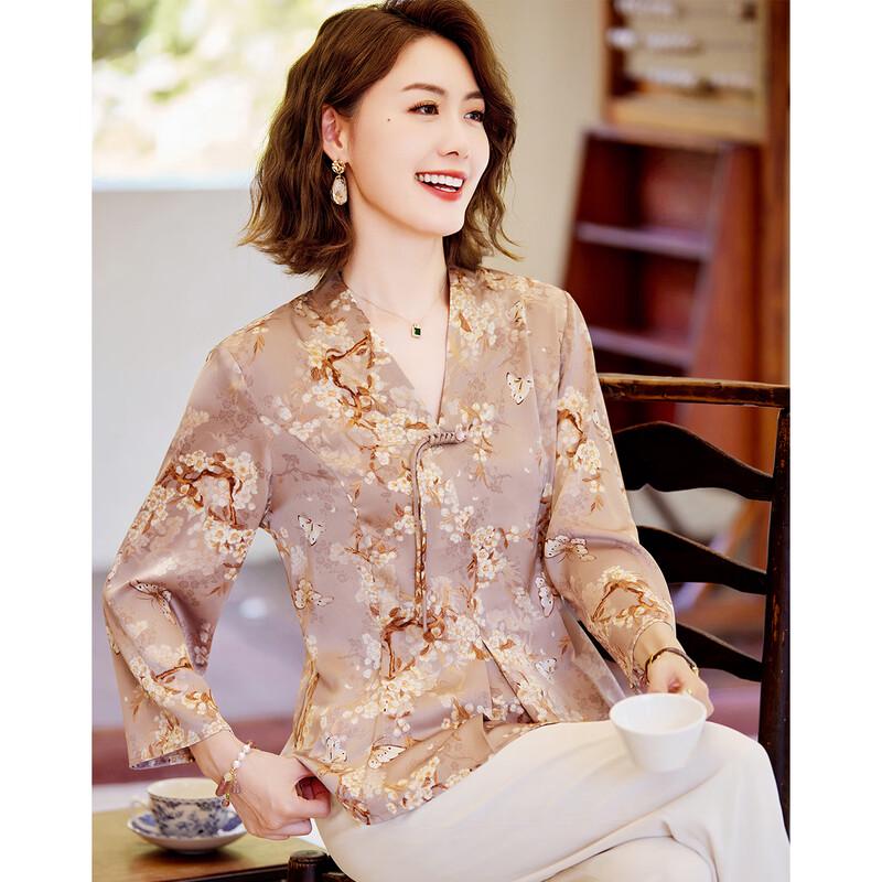 

Pasit New Chinese Style Floral Print V-Neck Shirt 3XL