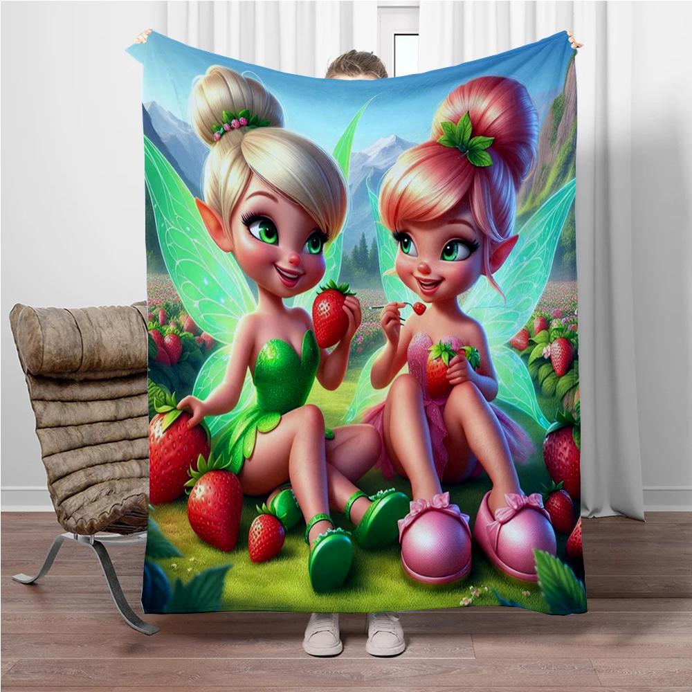 Disney Cartoon Tinker Bell Flannel Blanket Warm Soft Throw Thick Picnic Blankets for Bed Bedspread Sofa Decor Kids Boy Girl Gift