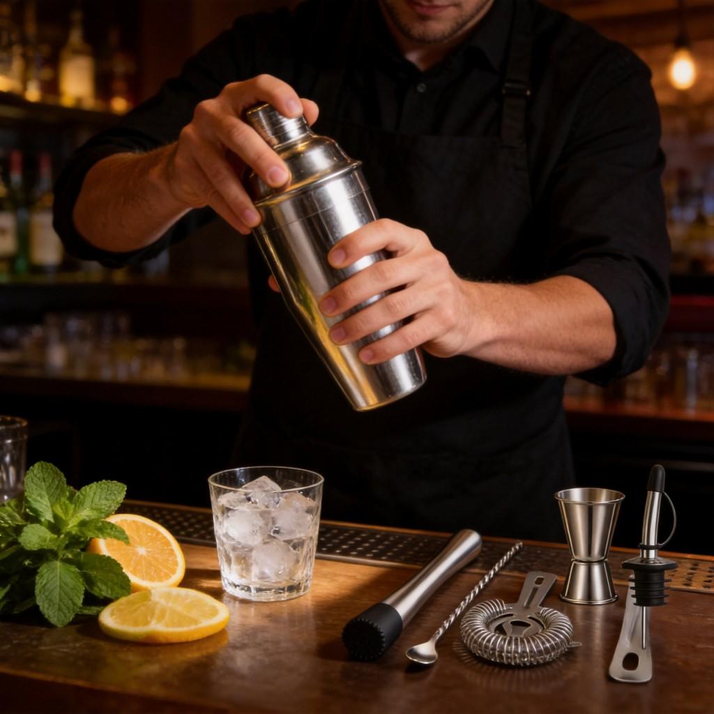 Cocktail Bar Tool Set With Stainless Steel Shaker For Home Entertaining