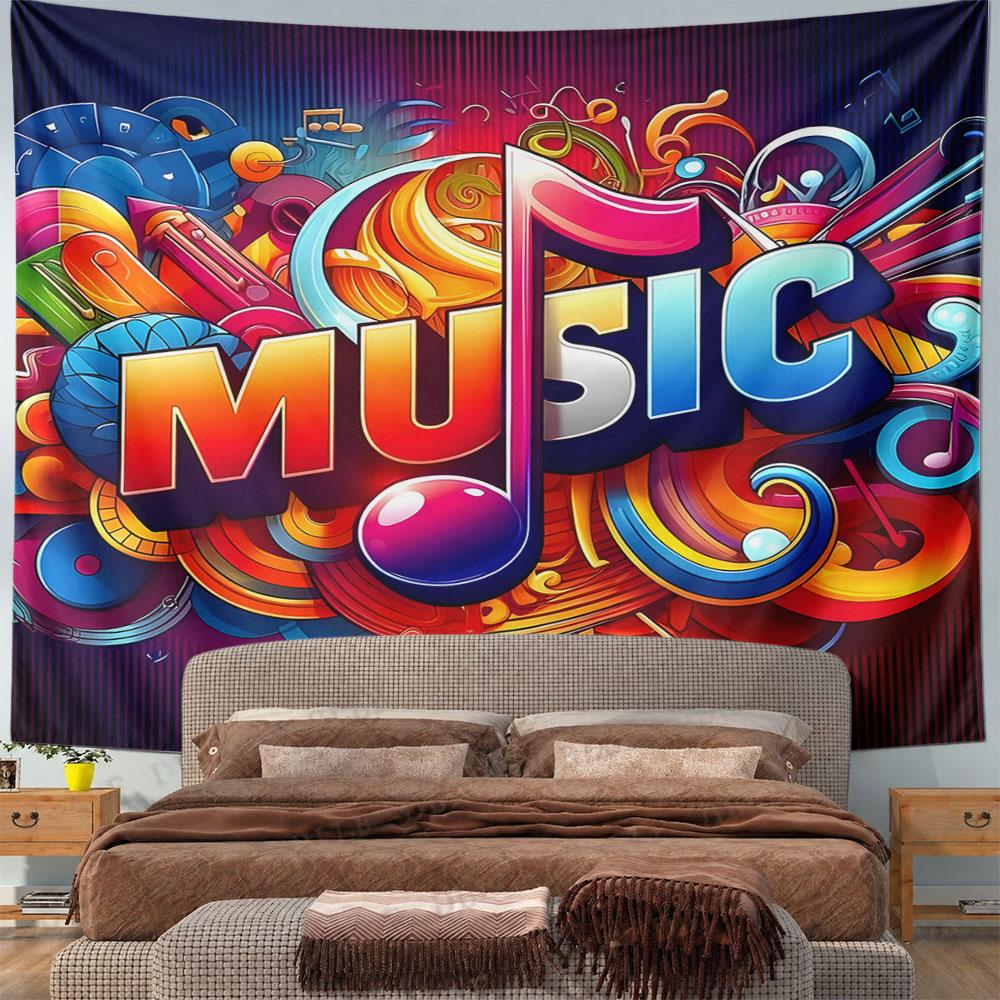 Colorful Music Design with Notes and Swirls Pattern Wall Hanging Tapestry Decorative Tapestry Home Decor for Bedroom and Living Room
