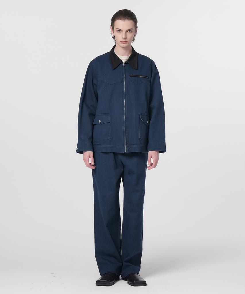 Honguseong Washed Twill Cotton Trousers_Navy