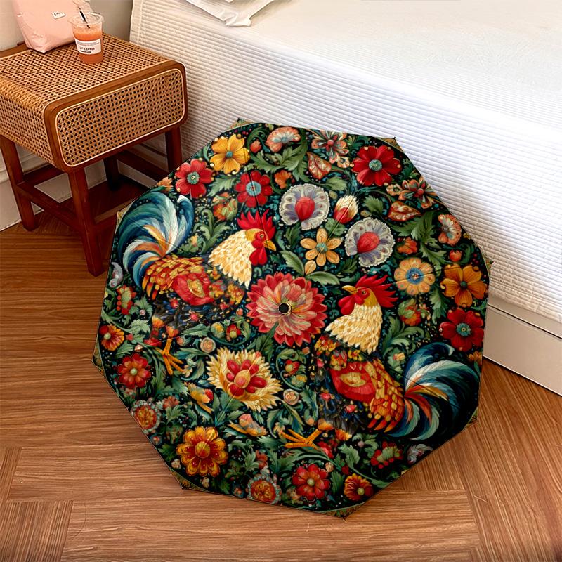 0106 Floral Chicken & Dinosaur  pattern, automatic folding umbrella, portable and foldable design, 8 ribs, a Christmas or birthday gift.
