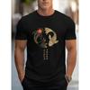 European Sizes Men'S Casual Crew Neck Tee Featuring a Navy Blue Color, Adorned with a Stylized Golden Koi Fish That Has an Orange Dot On Its Head