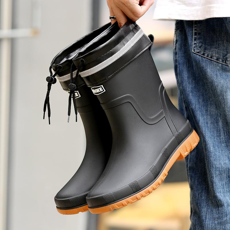 Bundle mouth new medium tube rain shoes men's waterproof and non-slip rain boots to keep warm fishing work