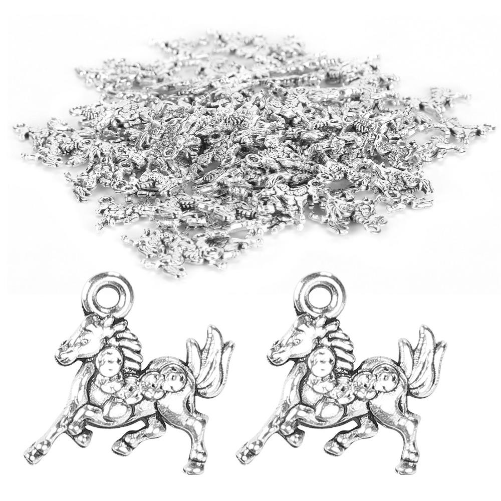 100pcs Silver Alloy Pendant Perforated Horse Keychain Pendant Horse Pendant Earring Making