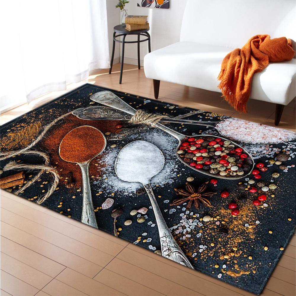 Kitchen Condiments 3D Carpet for Boys Girls Bedroom Seasoning Living Room Area Rug Absorbent Kitchen Rugs Anti-Slip Bathroom Mat