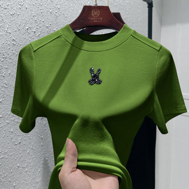 

Новая черная женская футболка с короткими рукавами, летняя футболка с бисером на переднем плече, женская свободная футболка для низа одежды XXXL