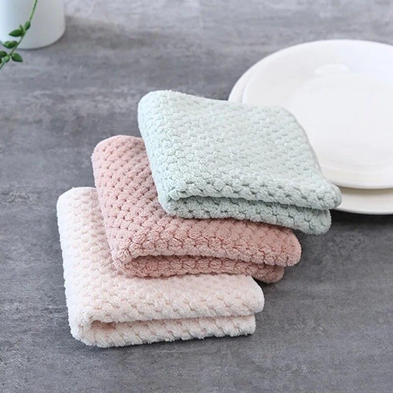 1Pc Kitchen Daily Dish Towel Cloth Kitchen Rag Non-Stick Oil Thickened Ultra Light Table Cleaning Cloth Absorbent Scouring Pad