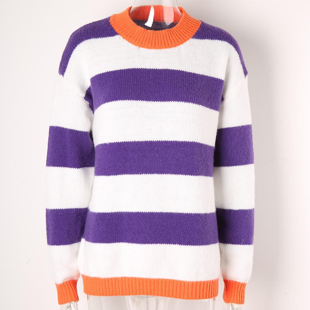 Høst- og vintergenser med striper og lappeteppe til dame i store størrelser