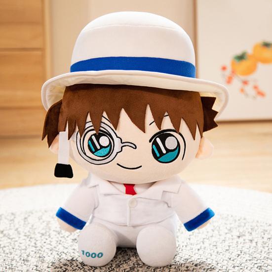 Anime Plush Toy Cute Uniform Doll Plushies Soft Throw Pillow Ornament Collectible Cartoon Detective Conan Kaito Kidd Stuffed Doll Toy Birthday Gift
