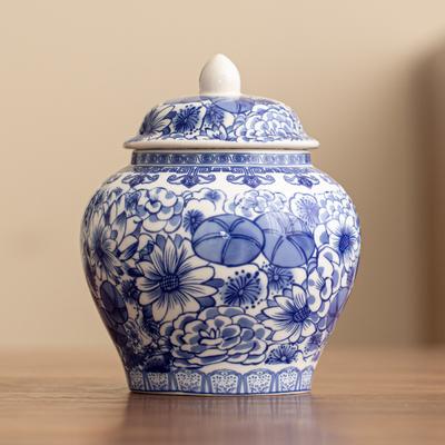 Creative Blue and White Porcelain Tea Canister Moisture-Proof Sealed Storage Jar Artistic Floral Ceramic Jar Storage Container