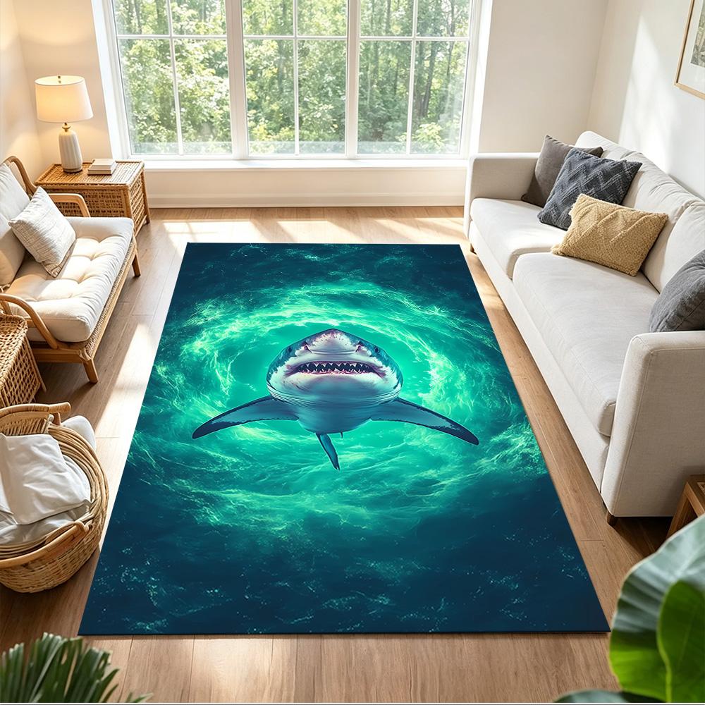 Sharks In Deep Blue Ocean Non-Slip Home Carpet Design for Office Decor Living Room Bedroom Gift