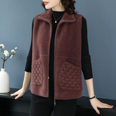 New Mom Autumn/Winter Vest Women's Western Style Coat Thickened and Warm Mom's Outerwear Sweater Imitation Mink Fleece Canshoulder