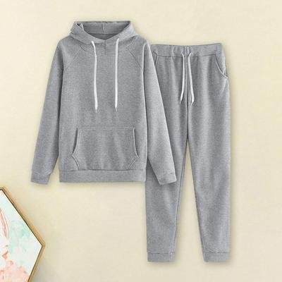 2 Pcs/Set Hoodie Pants Set WInter Fall Sweatshirt Pants Solid Color Loose Warm Long Elastic Waist Drawstring Patch Pockets Ankle