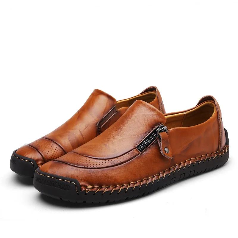 Fashion Zip Leather Casual Shoes for Men Autumn Business Outdoor Men's Shoes High Quality Non-slip Men's Flats Shoes Moccasin Handmade