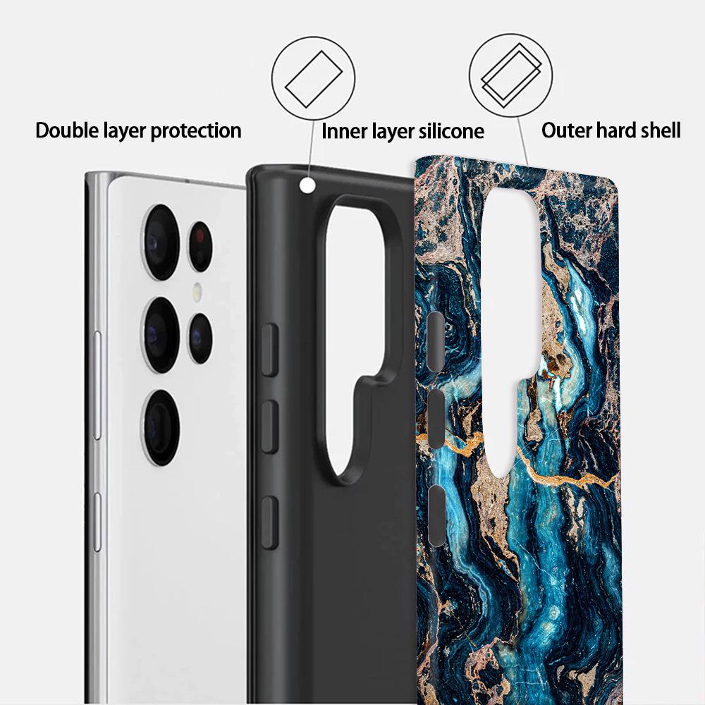 Light Luxury Art Marble Pattern Heat Transfer Samsung S23Ultra Double-layer Film Case SamsungS26 Mobile Phone Case
