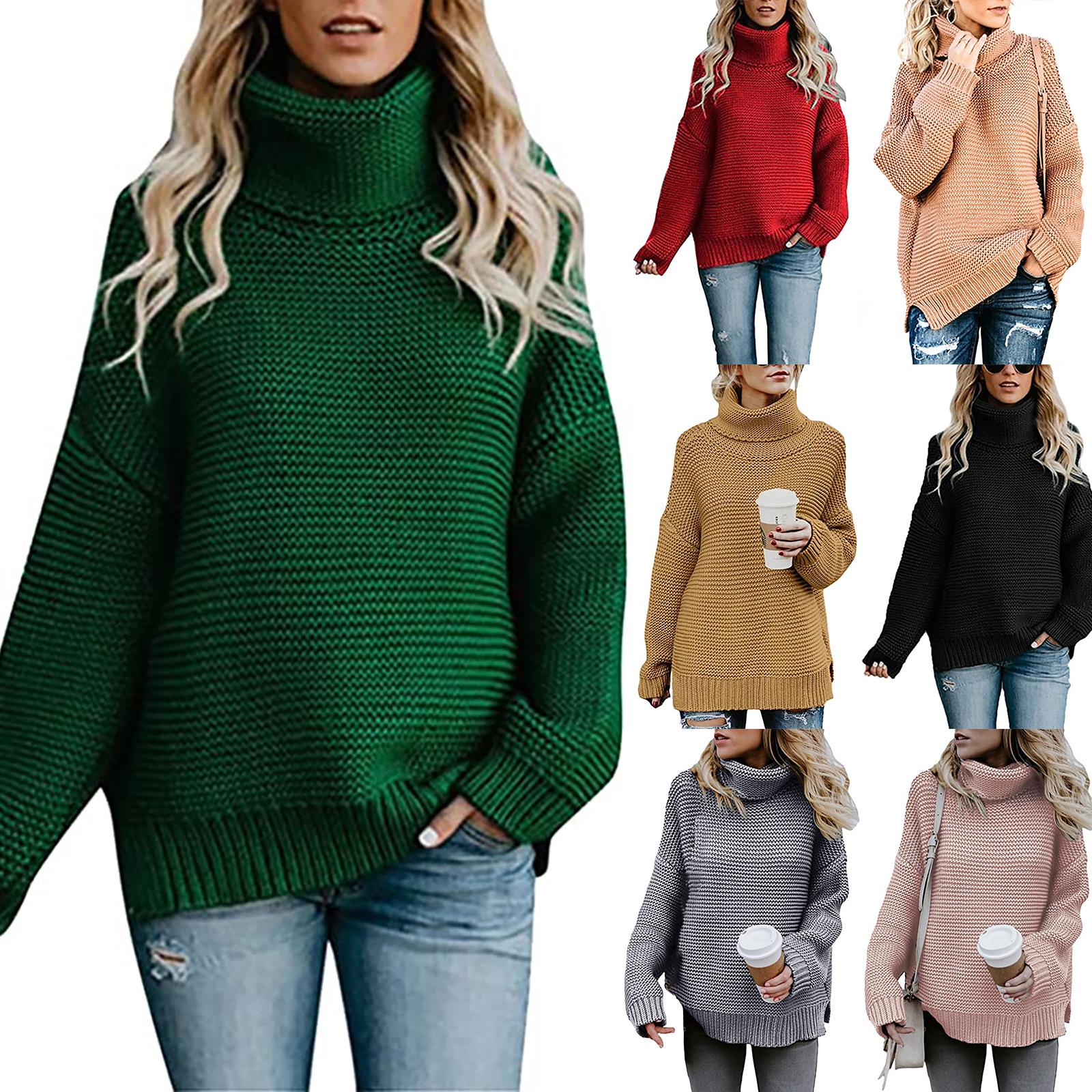 

Women s Turtleneck Pullover Knitted Sweater Loose Fit Jumper Various Colors