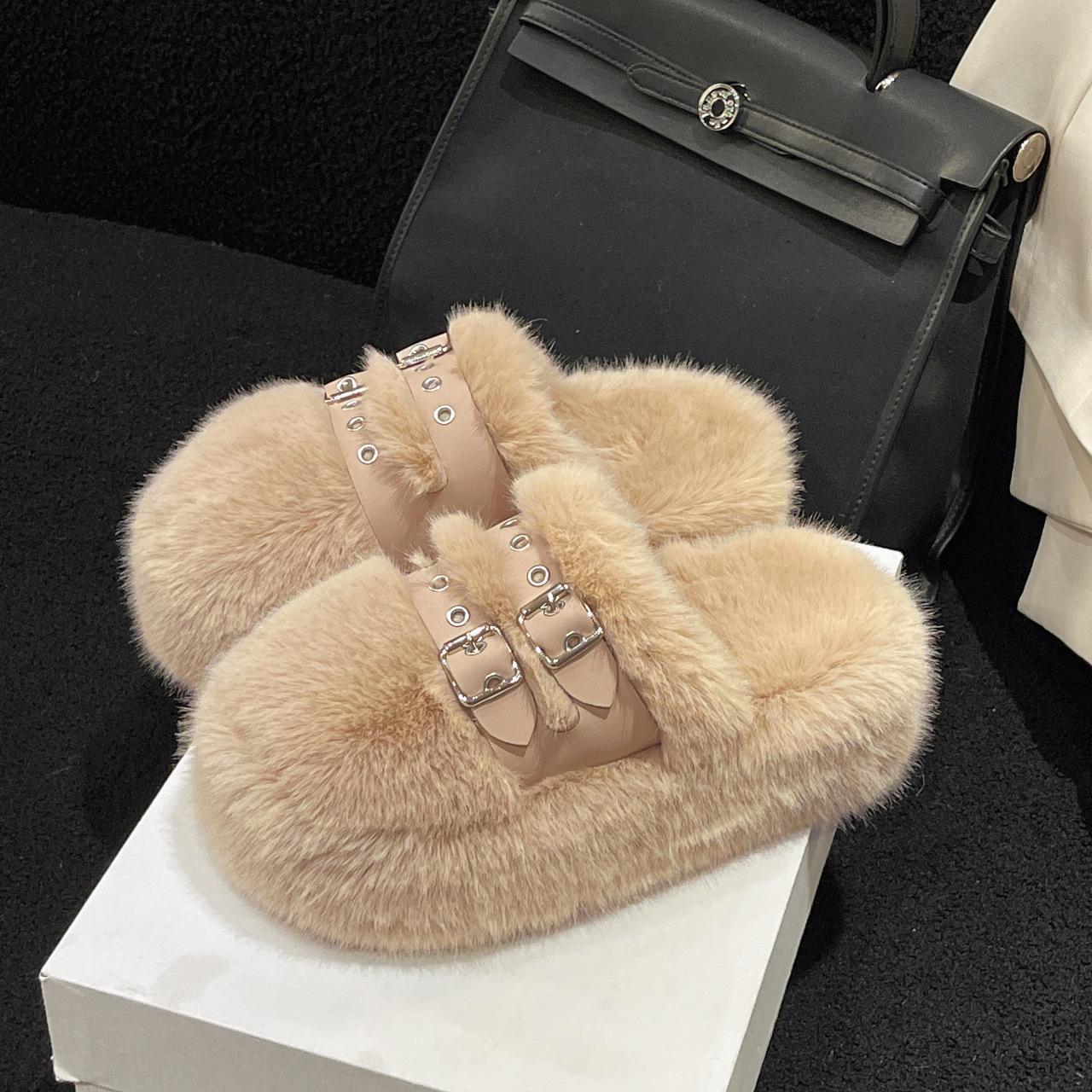 

Модные женские туфли на толстой подошве, удобные, пушистые, плюшевые, с хлопковой подкладкой, женские зимние плюшевые нескользящие теплые хлопковые тапочки с ремешком и пряжкой 35 хаки