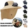 Solar Charging Fan Hat Wide Brim Breathable Mesh Fishing Outdoor